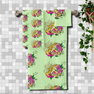 Leopard Yellow Gecko Green Badhandtuch Set