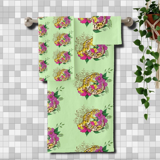 Leopard Yellow Gecko Green Badhandtuch Set (Von Creator hochgeladen)