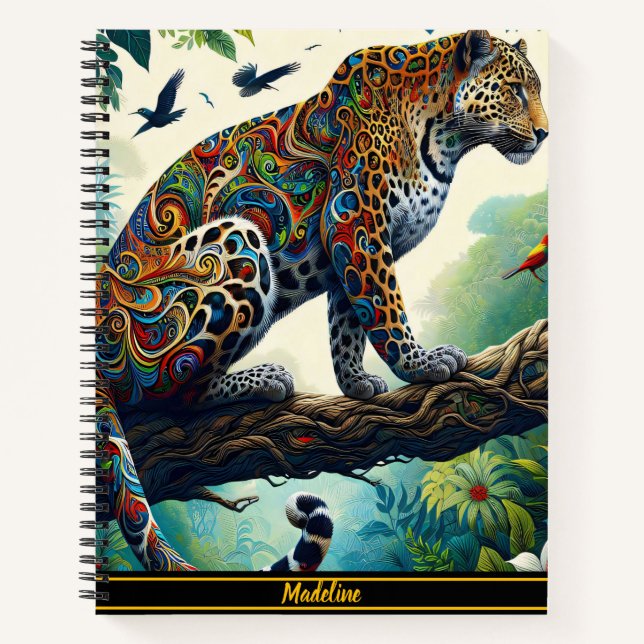 Leopard Zeal: Lebhafte Dschungel-Muster Notizbuch (Vorderseite)