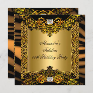 Leopard Zebra Gold Black Lace Diamond Geburtstag Einladung