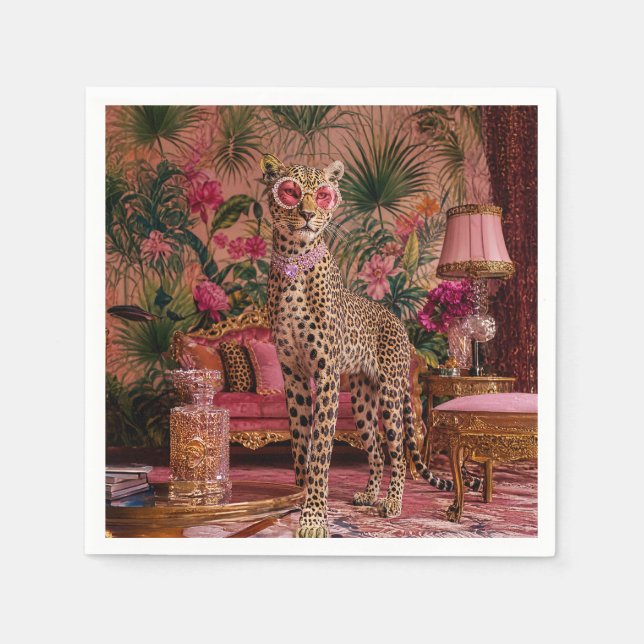 Leopard zwischen Farnen Serviette (Vorderseite)