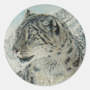 Leopardaufkleber Gipfel-König-Schnee Runder Aufkleber