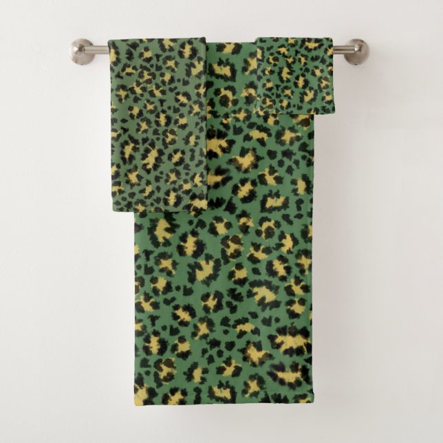 Leoparddruck auf gemütliches Grün Badhandtuch Set (Insitu)