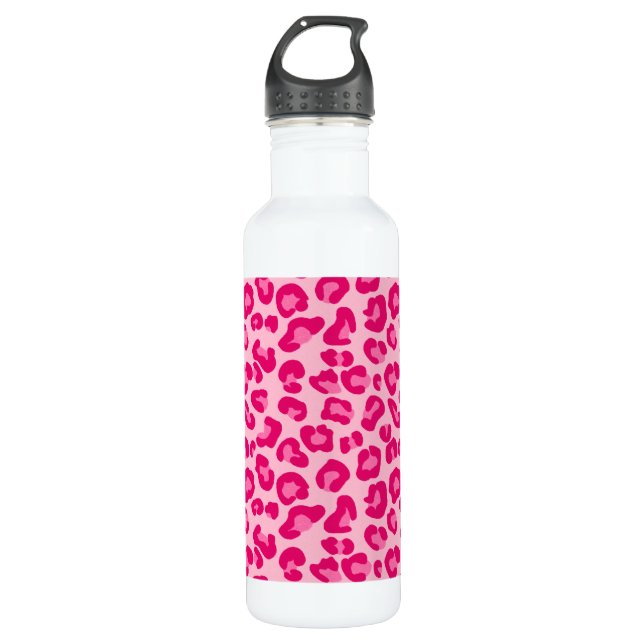 Leoparddruck in Pastellrosa, Hot Pink und Fuchsia Edelstahlflasche (Vorderseite)