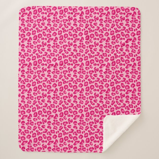 Leoparddruck in Pastellrosa, Hot Pink und Fuchsia Sherpadecke (Vorderseite)