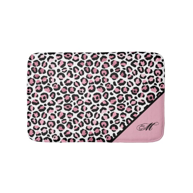 Leoparddruck in rosa weiß und schwarz mit Monogram Badematte (Vorderseite)