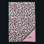 Leoparddruck in rosa weiß und schwarz mit Monogram Geschirrtuch<br><div class="desc">Klassische Elegant Leopard Print in Rosa Weiß und Schwarz mit Monogram Design. Geben Sie Ihrer Küche eine luxuriöse Renovierung mit diesem personalisierten Handtuch.</div>