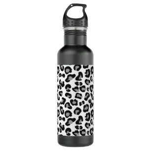Leoparddruck in Schwarz und Weiß mit Grau/Grau Edelstahlflasche