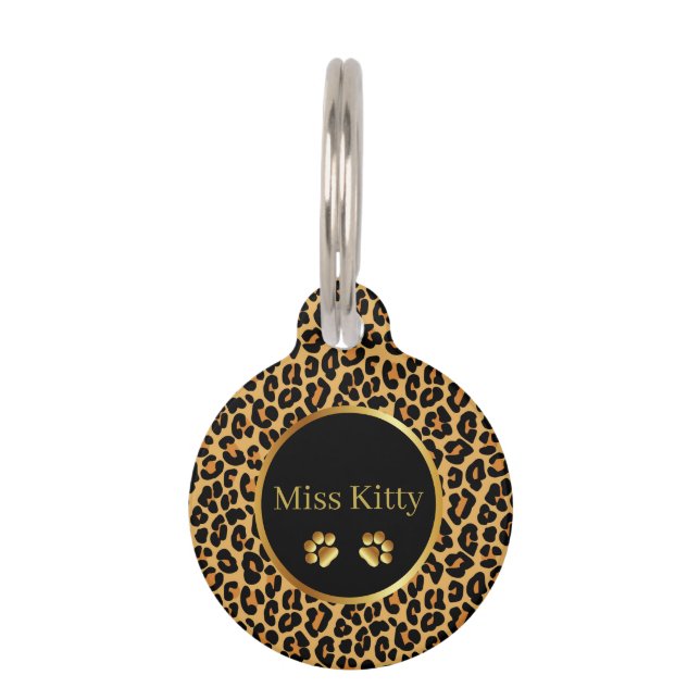 Leoparddruck mit Goldpasten und Namensschild  Haustiermarke (Vorderseite)