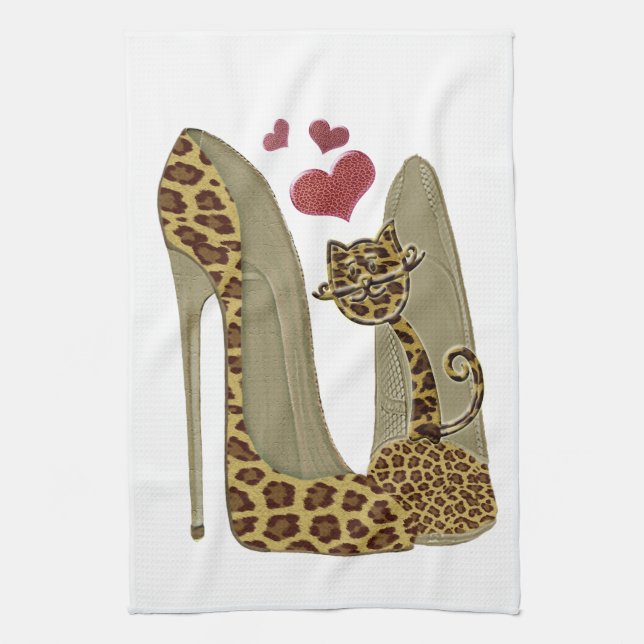 Leoparddruck Stilett-Schuhe und niedliche Geschirrtuch (Vertikal)