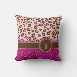 Leoparddruckrosabraunmonogramm-Wurfskissen Kissen