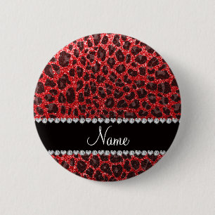 Leoparden aus individuelle Name, roter Glitzer Button