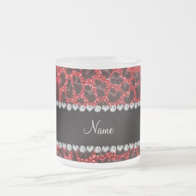 Leoparden aus individuelle Name, roter Glitzer Mattglastasse (Mittel)