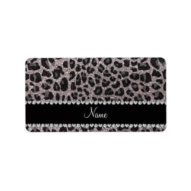 Leoparden aus individuelle Name Silber Glitzer Adressaufkleber (Vorne)