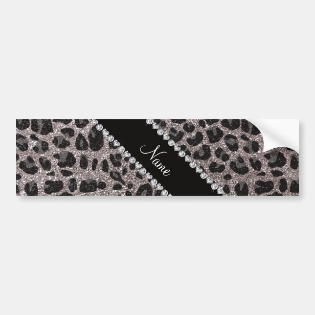 Leoparden aus individuelle Name Silber Glitzer Autoaufkleber (Vorne)