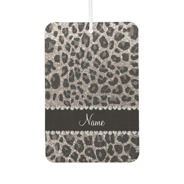Leoparden aus individuelle Name Silber Glitzer Autolufterfrischer (Vorderseite)