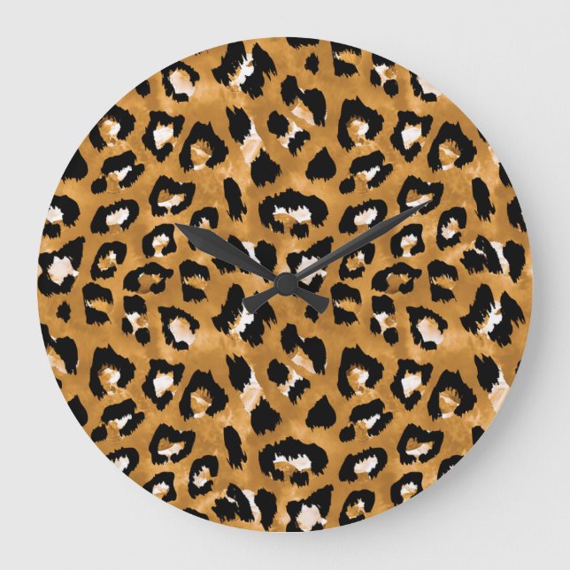 Leoparden der tierischen Haut: Aquarellmuster. Große Wanduhr (Vorderseite)