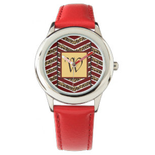Leoparden-Druck-Chevron-Uhr Armbanduhr