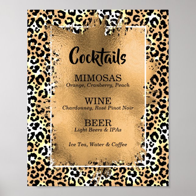 Leoparden-Druck-Cocktailbar-Menü Poster (Vorne)