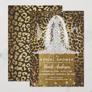 Leoparden-Druck Diamant Hochzeitskleid Brautdusche Einladung