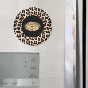 Leoparden-Druck Goldene Lippen XOXO Magnet
