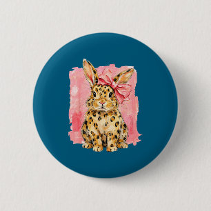Leoparden-Druck-Hase mit rosa Schleife süßer Frühl Button