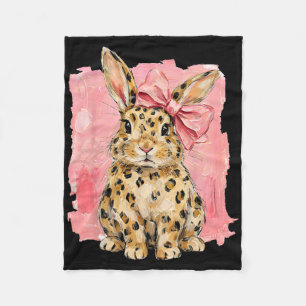 Leoparden-Druck-Hase mit rosa Schleife Süßer Frühl Fleecedecke