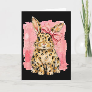 Leoparden-Druck-Hase mit rosa Schleife Süßer Frühl Karte