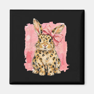 Leoparden-Druck-Hase mit rosa Schleife Süßer Frühl Magnet