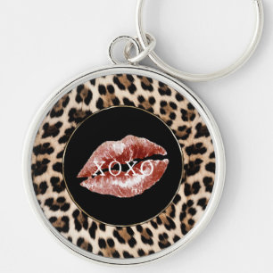 Leoparden-Druck Rote Lippen XOXO Schlüsselanhänger