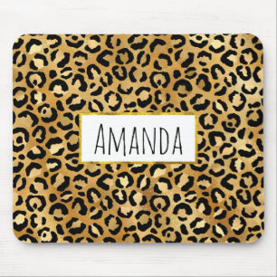 Leoparden-Druckmuster in Gold und Schwarz Mousepad