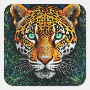 Leoparden Dschungel Ästhetik Dekor Safari Tier Quadratischer Aufkleber