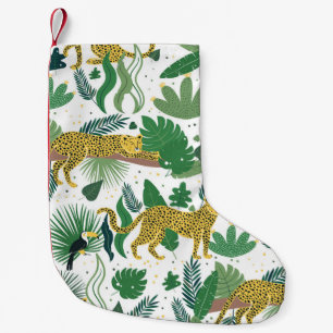 Leoparden Dschungel: Tropische Kinder nahtlos. Kleiner Weihnachtsstrumpf