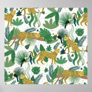 Leoparden Dschungel: Tropische Kinder nahtlos. Poster