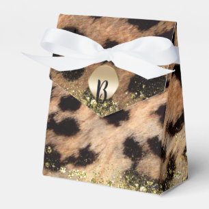 Leoparden Gepard Tierdruck Gold Glitter Monogramm Geschenkschachtel