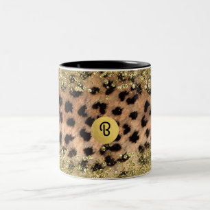 Leoparden Gepard Tierdruck Gold Glitter Monogramm Zweifarbige Tasse