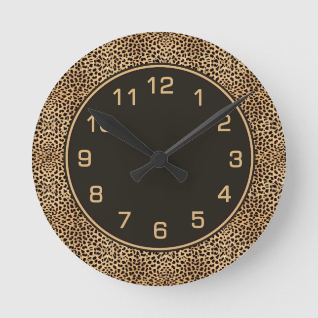 Leoparden Hautfell mit Zahlen Runde Wanduhr (Vorderseite)