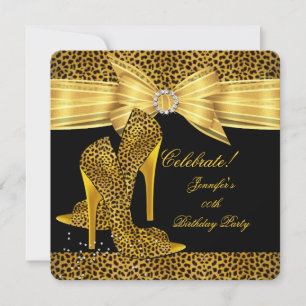 Leoparden High Heels Schuhe Gold Schwarz Geburtsta Einladung