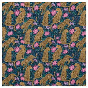 Leoparden im Dschungel, Blume & Wildtiere Stoff