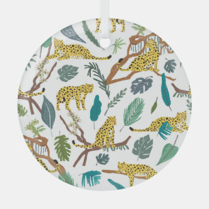 Leoparden im Dschungel, handgezeichnetes Muster. Ornament Aus Glas