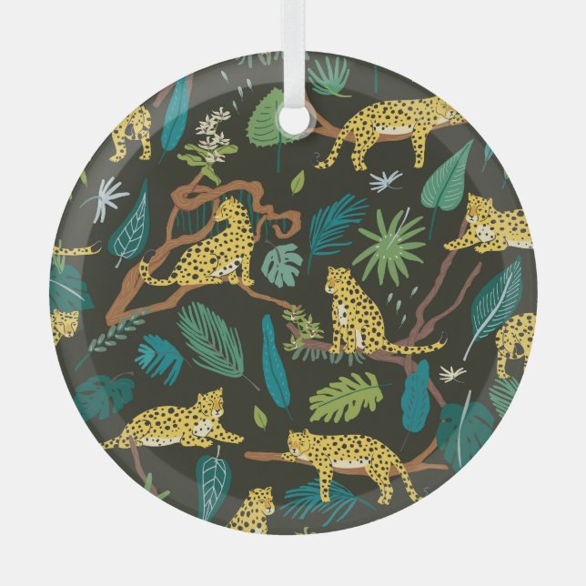 Leoparden im Dschungel: Vintag Ornament Aus Glas (Vorderseite)