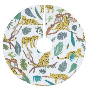 Leoparden im Dschungel, von Hand gezeichnet Muster Polyester Weihnachtsbaumdecke