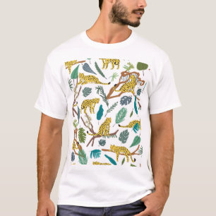 Leoparden im Dschungel, von Hand gezeichnet Muster T-Shirt