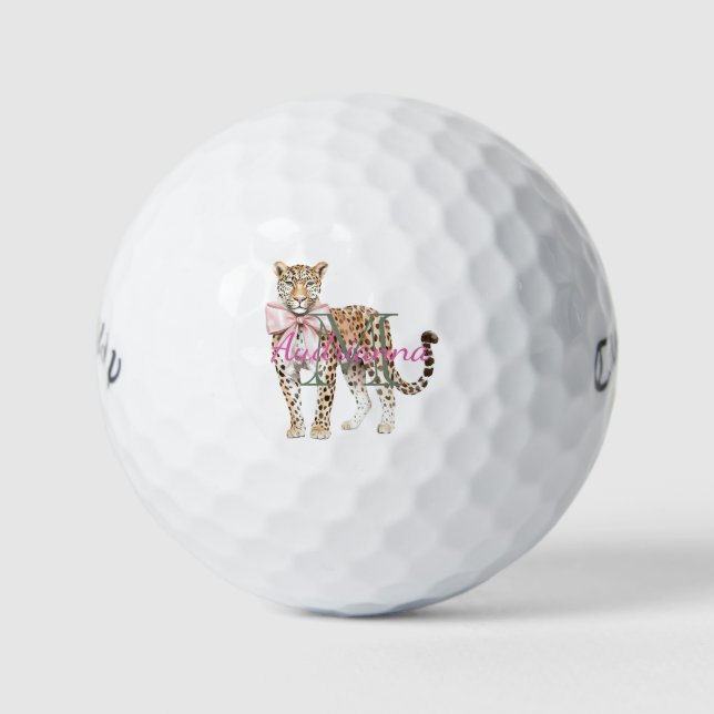 Leoparden-Monogramm-Name Golfball (Vorderseite)