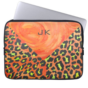 Leoparden Monogramm Orange und Gelb Druck Laptopschutzhülle