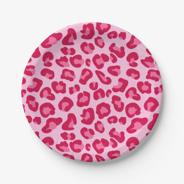 Leoparden, Pastellrosa, Hot Pink und Fuchsia Pappteller (Vorderseite)