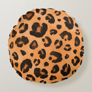 Leoparden Pelz, Aquarell, nahtlose Textur. Rundes Kissen