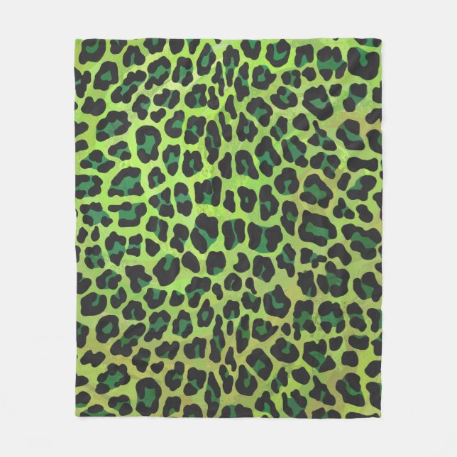 Leoparden, Schwarz und Grün Fleecedecke (Vorderseite)