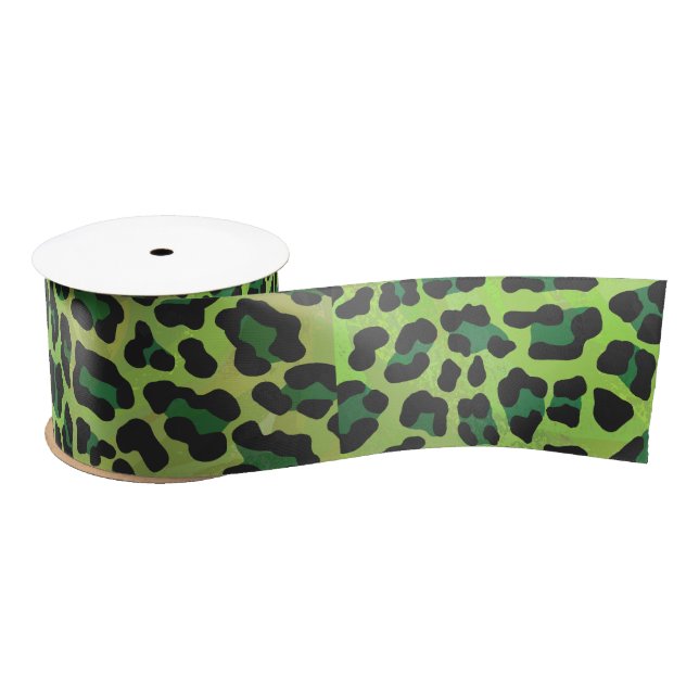 Leoparden, Schwarz und Grün Satinband (Spule)