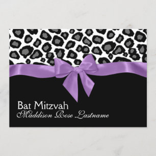 Leoparden Spots und Lila Flachbett Mitzvah Einladung